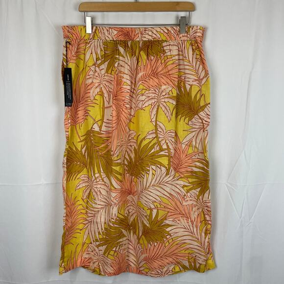 Tahari Women's 100% Linen Tropical Yellow/Pink Beach Faux Wrap Skirt Size XL - Picture 5 of 8